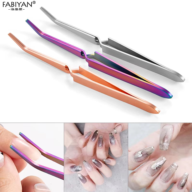 Nail Art Shaping Tweezers Stainless Steel Multi-Function Clip Tip Manicure Tool UV Gel Acrylic C Curve Nipper Picking Rhinestone
