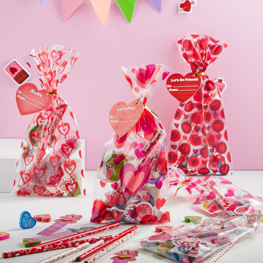 196 PCS Valentines Gifts for Kids,Valentines Goodie Bag Stuffers, Valentines Cards for Kids Classroom Exchange, Assorted Stationery Set for School Prizes Party Favors Treats