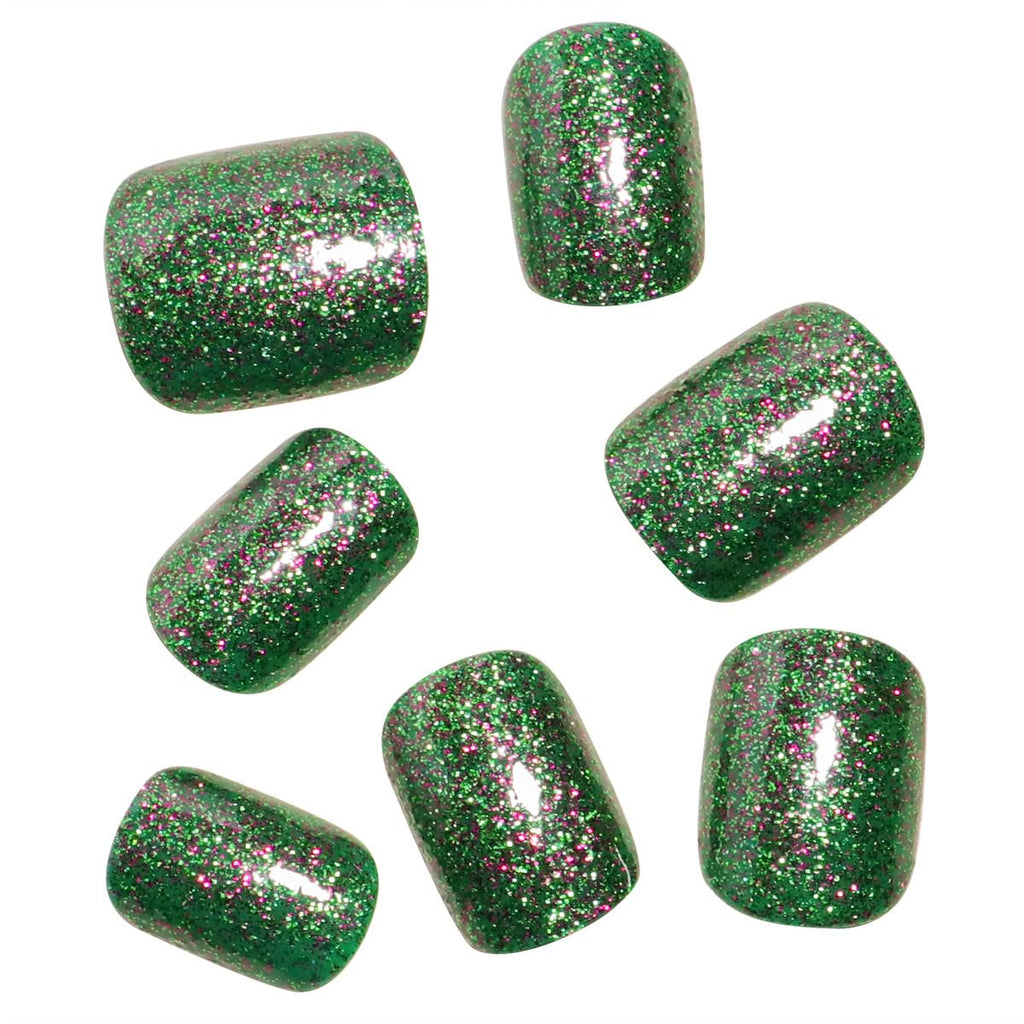 Green Glitter Press on Nails Short Square Fake Nails Christmas Glitter Acrylic Nails Artificial Glue on Nails Squoval False Nails Xmas Stick on Nails for Women Nails Decoration 24Pcs