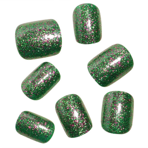 Green Glitter Press on Nails Short Square Fake Nails Christmas Glitter Acrylic Nails Artificial Glue on Nails Squoval False Nails Xmas Stick on Nails for Women Nails Decoration 24Pcs