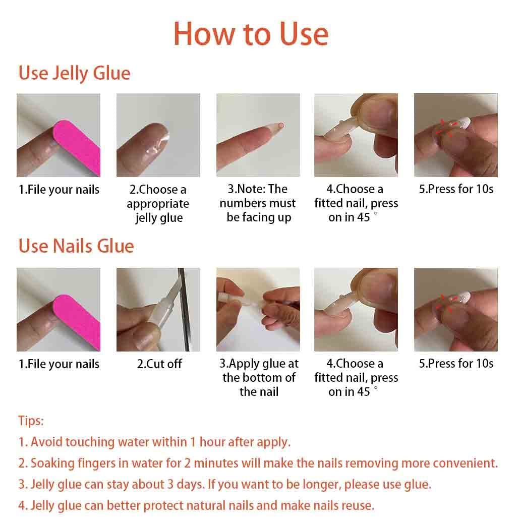 Almond Press Nails - Medium Nude Glossy Stick on Nails, Full Cover, 24 Pcs/Set (Short Orange French Nails)